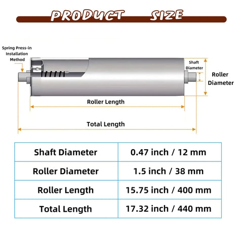Diagram of Beefy Stainless Steel Conveyor Roller 1.5 Inch Diameter 16 Inch Length Heavy Duty Gravity Transmission Replacement