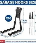 Beefy Ten Pack Wave Shape Slatwall Hooks For Garage Storage Heavy Duty Slat Wall Hangers Each Hook Replaces Four Standard Slatwall Hooks Fits Garden Tools And Workshop Black, showing size 13cm x 12.8cm x 6cm and included screws