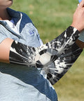 Ice Silk Cooling Arm Sleeves For Men And Women 2 Pack UV Sun Protection Lightweight Stretch Covers worn during soccer with graphic design.
