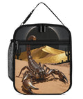 Desert Scorpion Eclipse Insulated Lunch Box with desert scorpion design, front zippered pocket, and mesh side pocket for grab and go use.