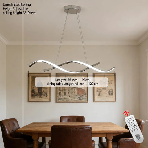 Dimmable Black Chandelier For Dining Room, Adjustable Pendant Light Fixture Over Table, Dope Modern Kitchen Island Lighting, 35.4 Inch Length, 21W, Matte Black Finish