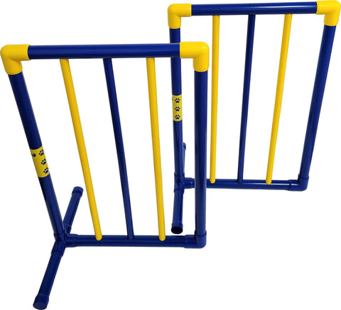 Agility Free Standing Wings For Dogs Pro Grade PVC Indoor Outdoor Obstacle Training Equipment, blue and yellow jump wings
