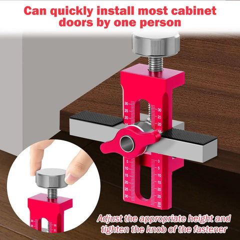Portable Aluminum Alloy Cabinet Door Positioner Tool For A No Brainer Easy And Precise Installation And Time Saving Performance shown in use