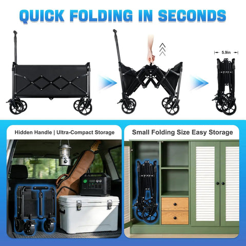 Heavy Duty Collapsible Wagon Cart Workhorse Foldable With Wheels 360 Lb Capacity Portable Folding Utility Shopping Cart storage