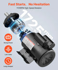 Heavy Duty 3 HP Single Phase Electric Motor For Air Compressors 1750 RPM CW CCW Rotation 230V TEFC 184T Frame, close-up view