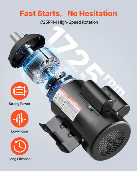 Heavy Duty 3 HP Single Phase Electric Motor For Air Compressors 1750 RPM CW CCW Rotation 230V TEFC 184T Frame, close-up view