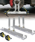 Pro Grade DIY Friendly Wheel Alignment Tool Set With Premium Stainless Steel Toe Plates And Connection Sheet For Cars, Trucks And SUVs Now Includes 2 Measuring Tapes shown installed on vehicle