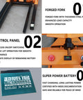Heavy Hitter Foldable Electric Forklift With Hydraulic Material Handler Lightweight Portable Articulated Stacker control panel and battery display.