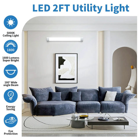 Two Pack Linkable LED Shop Lights 2ft And 4ft Waterproof Tubes 5000K under cabinet lighting in living room above sofa