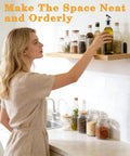 Heavy Duty L Shelf Brackets 5 By 3 Inch Badass Matte Black floating mount supports jars and bottles on wooden shelf in kitchen.