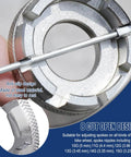 Close-up of bicycle spoke tool from 12 Piece Bicycle Spoke Tool Set with anti-slip steel design and 8 cut open features.