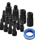 Top Shelf 15 Piece Air Hose Fitting Kit With Quick Connectors And Pneumatic Couplers For Compressor Tools Plus Black Steel Adapters And Tape For Heavy Duty Jobs, black steel fittings