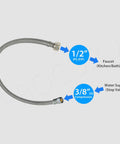 Two Pack 24 Inch Braided Stainless Steel Faucet Supply Line With Three Eighths Inch Compression To One Half Inch FIP Connector For Cold Or Hot Water Ends In Nickel Plated Brass Great For Kitchen Or Bathroom Faucets