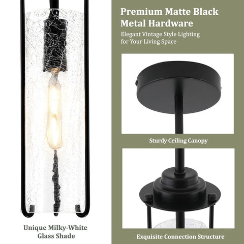 SeeU 2-Pack Black Pendant Light Kitchen Island, Crackle Glass Light Fixture with milky-white glass shade and black metal hardware.