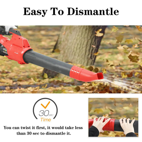 Flat Bend Air Nozzle for M18 Fuel Leaf Blower concentrates air flow, detaching feature shown on 2724-20 model in action.