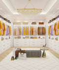 Modular Walk In Closet System with 4 Sets Extending 8 to 21 Feet Including 12 Spacious Drawers and Hanging Rods in White Wood.