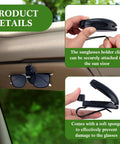 Two Pack Car Sunglasses Clips For Sun Visor Eyeglasses Holder Mount, shown attached to car visor holding sunglasses securely.