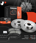 Front Vented Disc Brake Rotors And Ceramic Pads Kit For Honda And Acura Cars showing two rotors and packaging