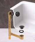 Fresh Matte Black Bathtub Drain Kit Boasting Slick Trip Lever Overflow With Premium 20 Gauge Brass Tubing for easy installation.