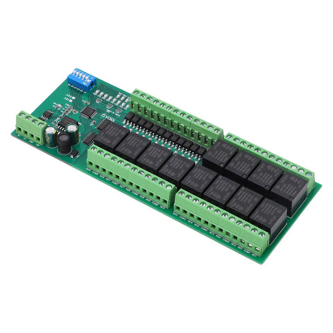12 Channel Relay Module With Protection And Optically Isolated Inputs, Hardware Reset, 12 Relay Outputs, Safe Operation, green PCB
