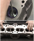 Using Ten Piece Long Carbide Burr Set with One Eighth Inch Shank for Dremel Die Grinder on engine cylinder head.