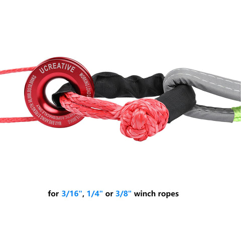 Red Recovery Ring And 2 Red Soft Shackles Kit For Synthetic Winch Rope One Half Inch By Twenty Two Inch Off Road Recovery
