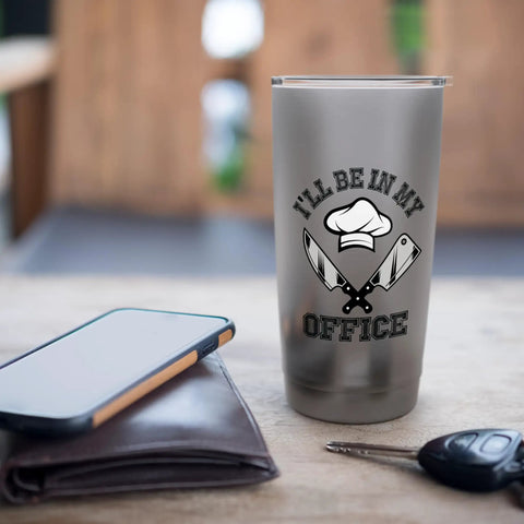 Chef Life Office Kitchen Stainless Steel Insulated Tumbler For Chefs And Foodies Keeps Drinks Hot Or Cold All Day Perfect Gift Idea For Birthday Fathers Day Or Any Kitchen Session on a table with phone and keys