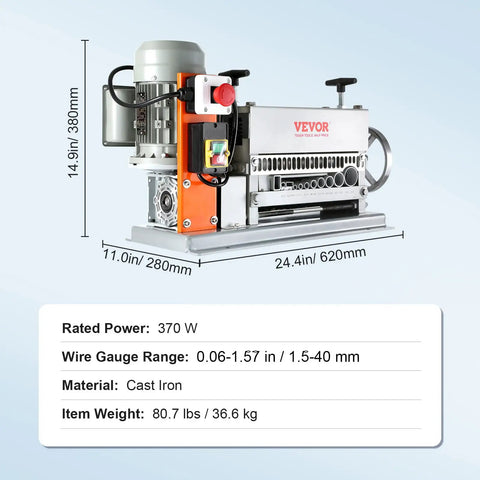 Beast Mode Automatic Electric Wire Stripping Machine With 370W Motor, side view showing dimensions and features