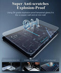 Top Shelf HD Tempered Glass Screen Protector For 2027 Rivian R2 15.6 Inch Center Console Touchscreen displayed with scratch resistance test details.