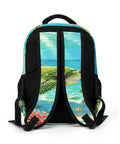 Back of Coral Reef Sea Turtle Print Unisex Backpack Large Capacity Durable Polyester Daypack with padded straps.