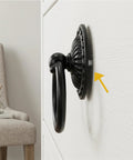 Close-up of Vintage Black Ring Drawer Pulls Set Of Ten For Cabinets And Dressers Antique Zinc Alloy Handles on white furniture