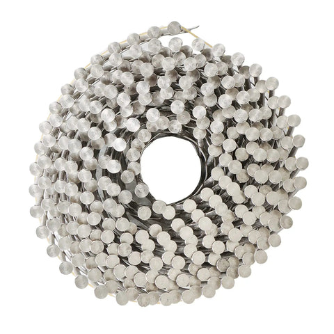Stainless Steel Ring Shank Siding Nails Two And One Half Inch Long.090 Inch Diameter Fifteen Degree Collated Wire Coil For Wood