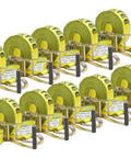 Heavy Duty 2 Inch By 27 Foot Ratchet Tie Down Straps With Wire Hooks 10 Pack 10,000 Lbs Breaking Strength displayed in arrangement