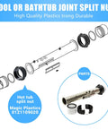 Diagram of hot tub split nut union and parts for 2 inch heater assembly replacement fits Balboa Gecko spa heaters durable connection