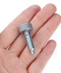 Built Tough M8x1.25 Spring Plunger With Knurled Grip Handle And 4mm Detent Pin Chrome Plated Rust Resistant Carbon Steel Quick Release Tool Hardware Two Pack held in hand.