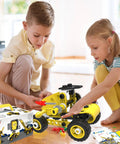 Children building with 10 In 1 Stem Toys Set For Kids Ages 4 5 6 7 8 9 Plus Hands On Building Blocks Kit with engineering models.