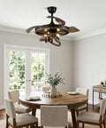 Bella Depot 42" Rustic Retractable Ceiling Fan with Lights and Remote above a dining table in a bright room.