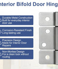 Built Tough Three Leaf Hinges Satin Nickel With Flush Screws For RV Mobile Home Bifold Closet Doors No Fuss Non Mortise Setup Smooth Operation Premium Hardware 10 Pack close-up of hinge with durable metal construction.