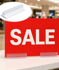 25 Pack Adhesive Base Sign Holders With Strong Backing For Counters And Shelves, Multipurpose Sign Displays For Restaurants, Retail And Warehouses, Easy Peel And Stick, 1 By 3 Inch on a sale counter