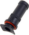 Dorman 10691 radiator overflow tube repair kit, black plastic with red O-ring, close-up