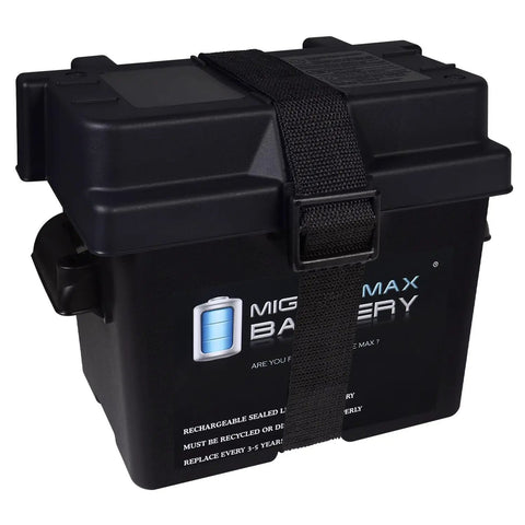 Built Like A Tank Group U1 Battery Box With High Flow Vents And Beefed Up Carry Bars For Lockdown Storage On John Deere Utility Xuv MGator Daily Drivers Lawn Tractors, black with strap.