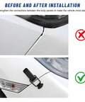 Before and after installation of Bombproof Carbon Fiber Bumper Clip Hasp Quick Release Auto Fastener Locks for snug body panels.