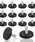 Heavy Duty Adjustable Furniture Levelers 12 Pack With Durable Rubber Anti Slip Bottoms visible in a close-up arrangement.