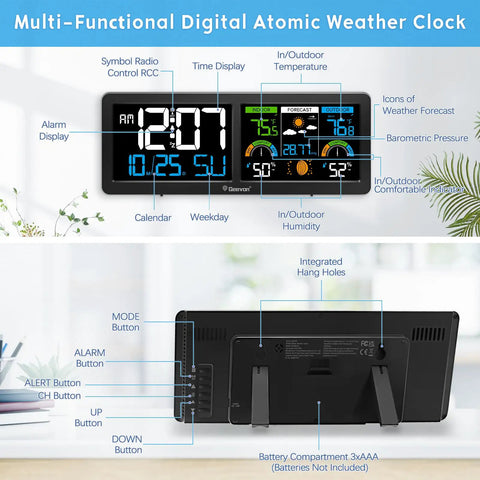 Wireless Indoor Outdoor Weather Station With Atomic Clock, Large 5.9 Inch HD Color Display, Digital Temperature Humidity Monitor