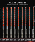 Go-To 10-Piece Masonry Drill Bit Set With 6-Inch Carbide Tipped Bits And Hex Shank showing various sizes for versatile drilling