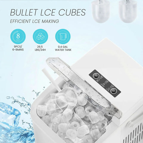 Grab And Go Countertop Ice Maker With Handle Portable Ice Machine Delivers Ice In Six Minutes, Nine Bullet Ice Cubes Per Batch