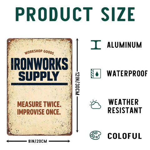 Industrial Aluminum Metal Sign 8x12 Inches Durable Wall Decor for Workshop Shop Garage and Home Shatterproof and Bend Resistant Aluminum Signage That Withstands Everyday Bumps, front view size graphic