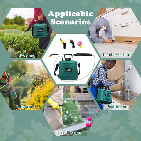 Battery Powered Garden Sprayer 2 Gallon With USB Rechargeable Handle Three Mist Nozzles for garden tasks