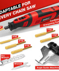 Cordless Chainsaw Sharpener Kit With 8V Motor And 2500mAh Battery Includes Six Titanium Coated Diamond Drill Bits And Angle Guide On The Go Electric Chainsaw Sharpener For Quick Onsite Chain Maintenance with accessories displayed