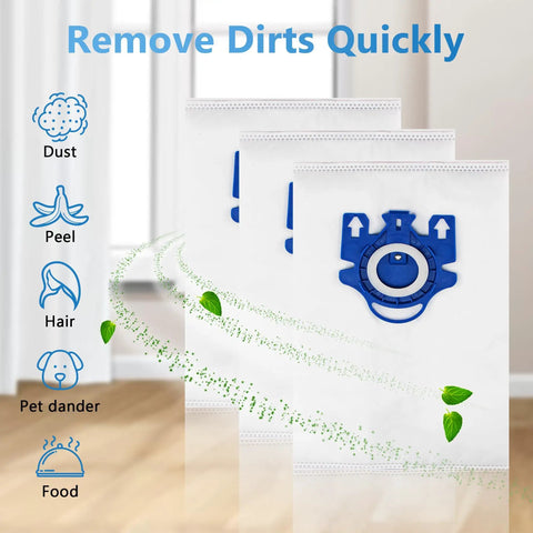 3D AirClean Vacuum Bags showing filtration features and benefits for 10 Pack 3D AirClean Vacuum Bags Replacement For Miele GN And S Series
